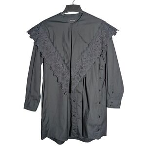 Simone Rocha Black Tunic Shirt Dress Embroidered Oversized Collar UK8